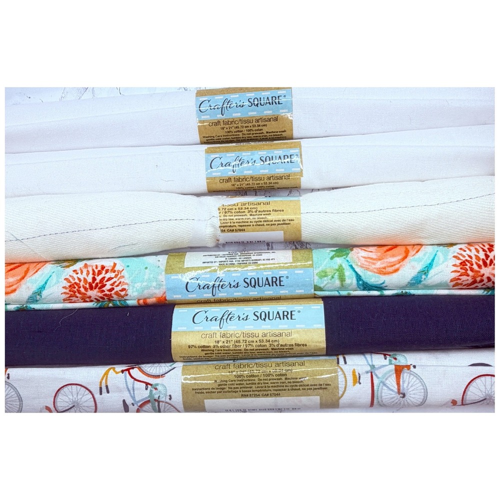Crafter's Square Fat Quarter Fabric Lot of 6 Cotton 18 x 21 White Navy Prints
